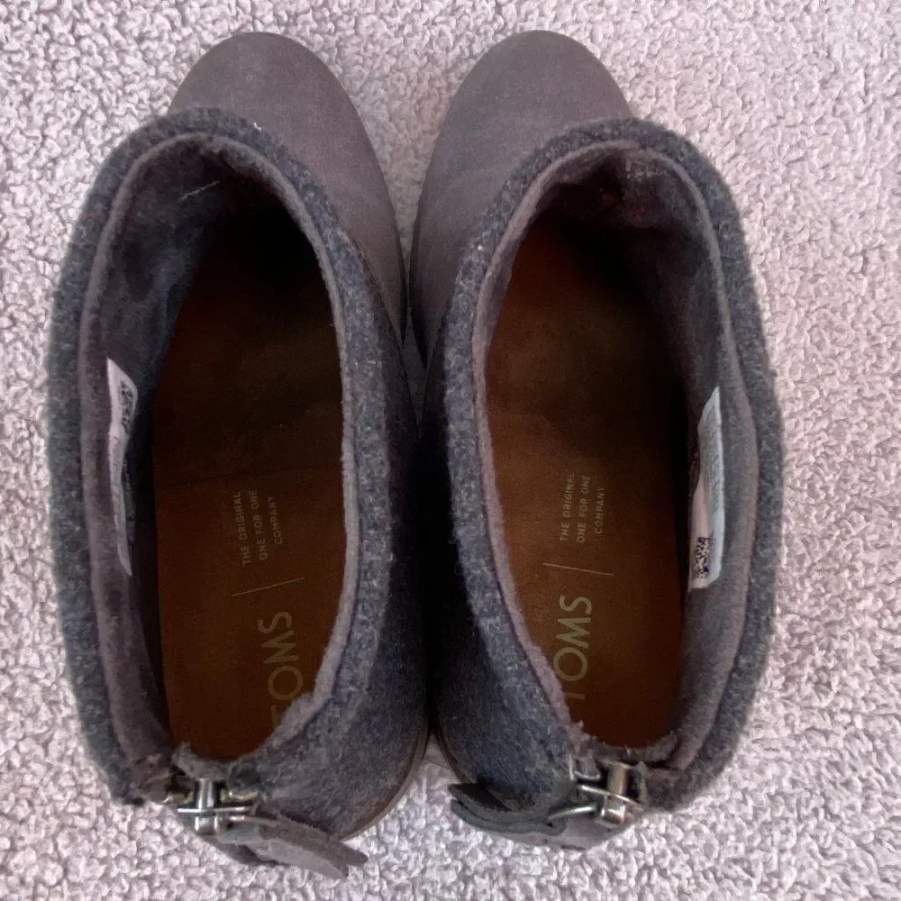 TOMS Lacy Bootie Grey Wool Leather Booties Sz 6.5 - Picture 6 of 9